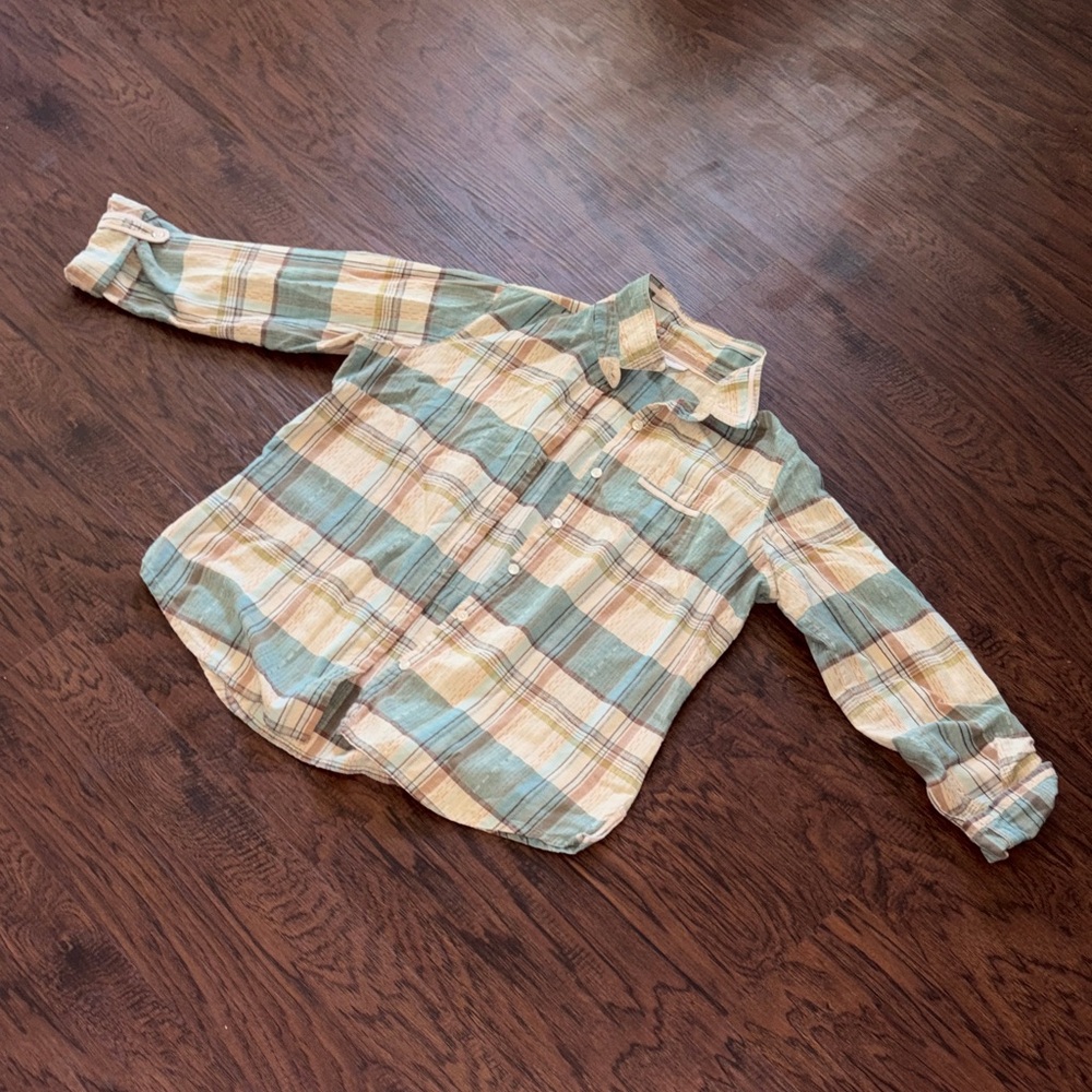 Dress Barn Plaid Button-Down Shirt in Cream & Sage